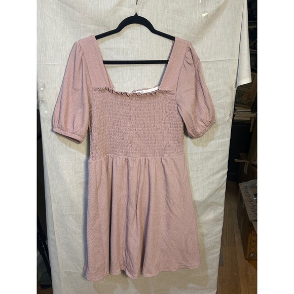 Nine West Dresses & Skirts - Nine West Pink Smocked Square Neck Puff Sleeve Dress Women's  XL Fairy Preppy